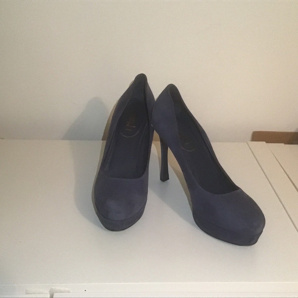 YSL Saint Laurent Paris Navy Blue Suede Palais Platform Pumps Heels 39.5 9.5 LN